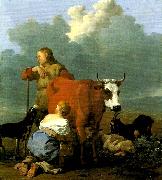 Karel Dujardin bondflicka mjolkande en ko painting